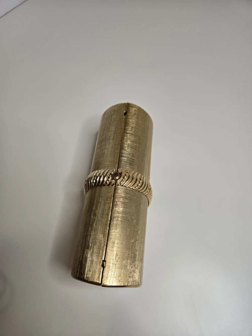 Rodo Gold Metallic Cylinder Clutch with Chain